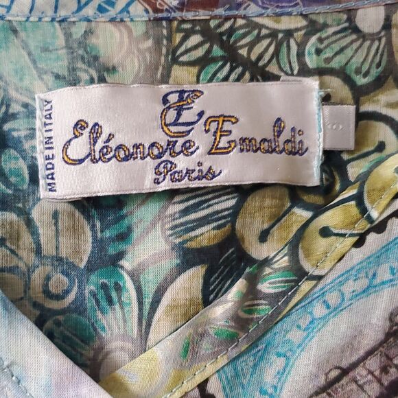 Eleanore Emaldi Paris Blouse Size S / M Cotton Made In Italy Watercolor Mandalas - Picture 4 of 16